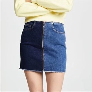 Cotton Citizen Two Tone Double Zipper Denim Mini Skirt Size 26. Blue Jean.